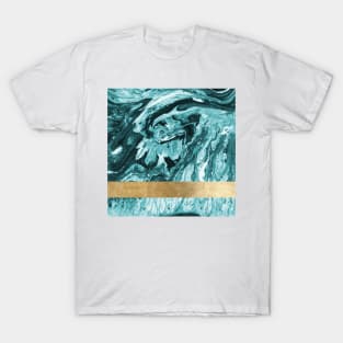 Teal golden geometric marble T-Shirt